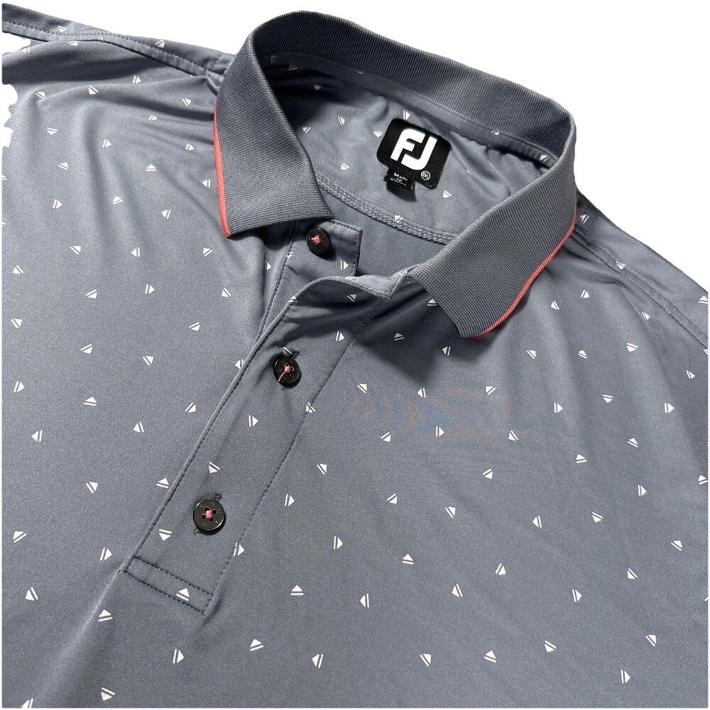 FootJoy Mens Golf Polo Shirt Size 2XL Gray Print w Orange Trim Big Tall Polo